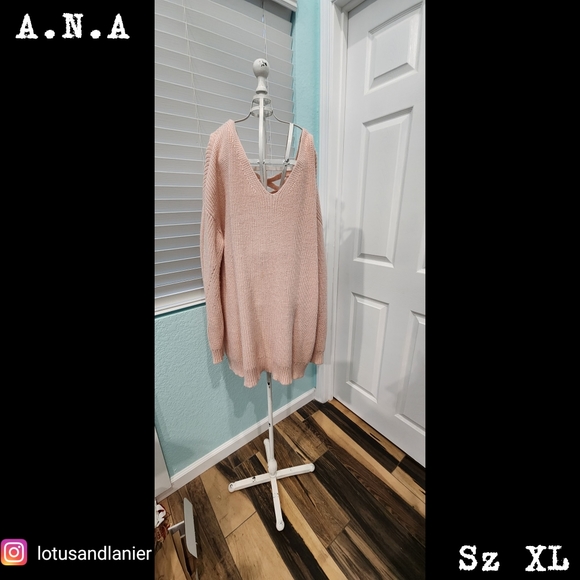 a.n.a Sweaters Ana V Neck Pink Sweater W Criss Cross Back Sz Xl Poshmark